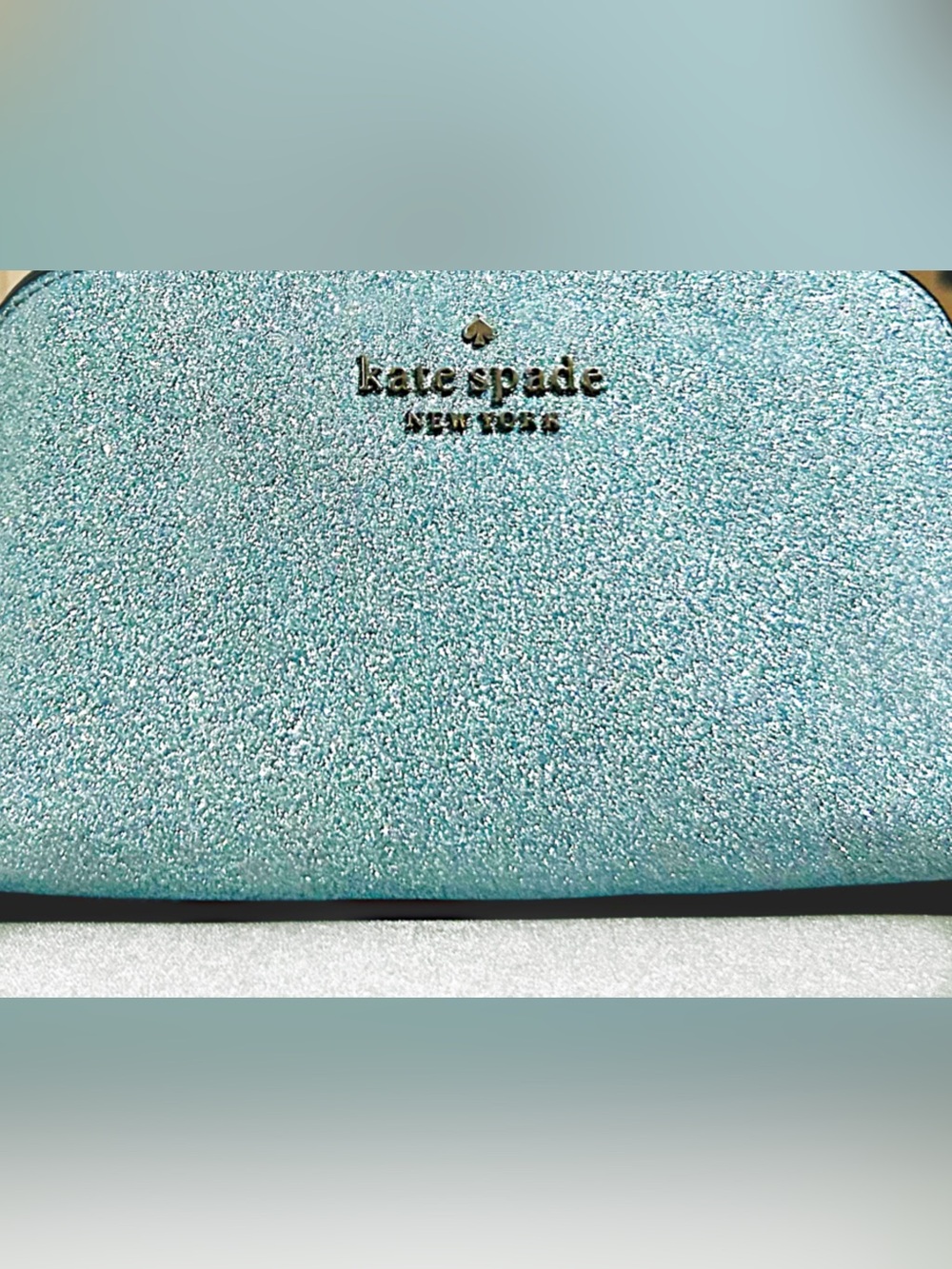 Kate Spade ♠️ Sparkle Cosmetic Bag in Frosty Sky Light Blue - Picture 3 of 11